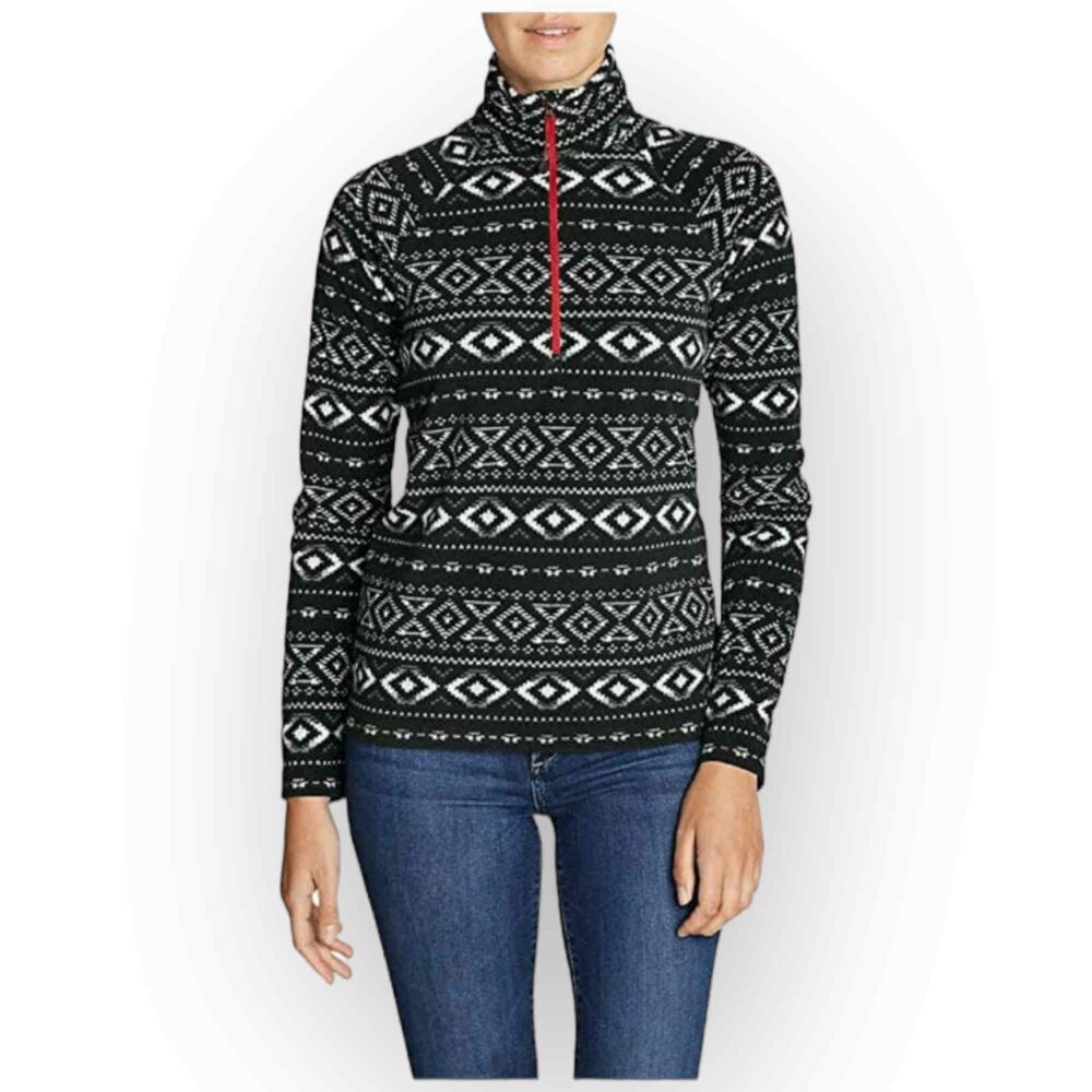 NWT Eddie Bauer Women’s Quest Fleece 1/4-Zip - Black and White Print